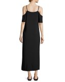 Luxe Ponte Cold-Shoulder Maxi Dress, Black