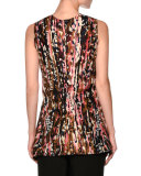 Haze-Print Gathered Sleeveless Blouse, Pink/Multi
