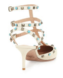 Rockstud Cabochon Leather 65mm Pump, Light Ivory
