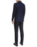 Textured Check Wool-Silk Sport Coat, Navy