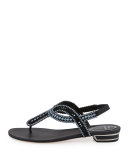 Pearly Crystal Flat Thong Sandal, Black