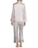 Geometric-Print Satin Pajama Set, Purple Pattern