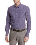 Jacquard-Check Long-Sleeve Sport Shirt, Navy