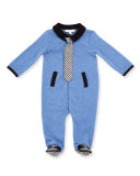 Houndstooth-Trim Footed Melange Coverall, Blue, Size 3-9 Months