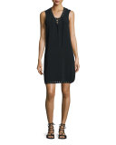 Sleeveless Lace-Up Tank Dress, Black