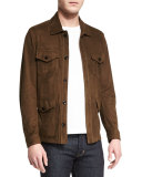 Lightweight Suede Button Jacket, Olive