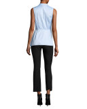 Sleeveless Poplin Peplum Top, Oxford Blue