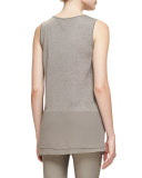 Chiffon-Trim Knit Tank Top, Mushroom