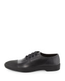 Textured Cap-Toe Lace-Up Sneaker, Black