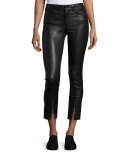 Skinny Zip-Cuff Leather Leggings, Black