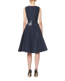 Butterfly-Appliqué Sleeveless Cocktail Dress, Navy