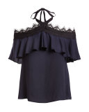Alyssa Off-the-Shoulder Halter Top, Navy/Black
