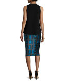 Brushstroke Rectangle-Print Pencil Skirt, Azure