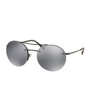 Rimless Round Sunglasses with Mirror Frames, Gray