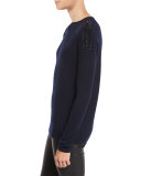 Cashmere Crewneck Sweater w/ Beaded Trim