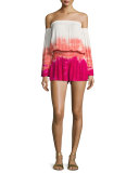 Estelle Tie-Dye Ombré Off-the-Shoulder Romper, Hibiscus Water Ripple