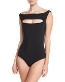Europa Off-the-Shoulder One-Piece Swimsuit, Black