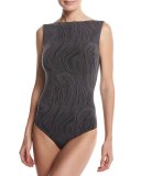 Marble Thong-Back Bodysuit, Black