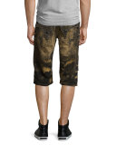 Bleach-Dyed Distressed Denim Shorts, Black