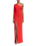 Palila One-Shoulder Fitted Gown, Red