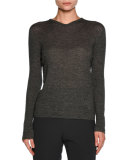 Ribbed V-Neck Long-Sleeve Sweater, Gray
