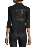 Esme 3/4-Sleeve Button-Front Blouse, True Black