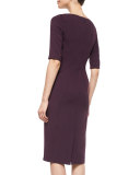 Half-Sleeve Fitted Sheath Dress, Plum