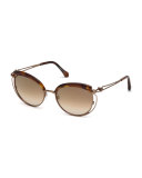 Capped Metal Butterfly Sunglasses, Brown