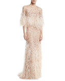 Beaded Ostrich Feather Gown, Blush