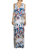 Sleeveless Floral-Print Cold-Shoulder Maxi Dress, Botanical