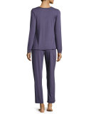 Long-Sleeve Lace-Trim Pajama Set, Blue Print