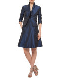 Iridescent High-Waist Belted A-Line Skirt, Navy