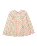 Shirred Poplin Peacock Blouse, Pink, Size 3-8