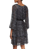 Olsen 3/4-Sleeve Semisheer Floral-Print Dress, Black Multi