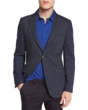 Patchwork Mixed-Woven Sport Coat, Navy