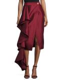 Aideen Cascade Ruffle Taffeta Skirt, Wine