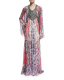 Marisa Sheer Silk Multipattern Gown, Multicolor