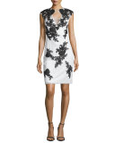 Cap-Sleeve Lace Sheath Cocktail Dress 