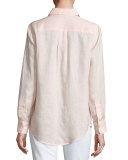 Long-Sleeve Button-Front Linen Top