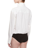 Long-Sleeve Origami-Collar Bodysuit, White