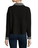 Contrast-Trim Reversible Funnel-Neck Pullover, Black/Gray