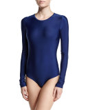 UPF 50 Long-Sleeve One-Piece Swimsuit, Navy 