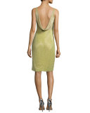 Beaded Sleeveless Cowl-Back Cocktail Dress, Powder Green