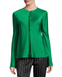 Long-Sleeve Stretch Satin Top, Viridian