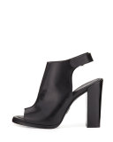 Maeve Leather Open-Toe Bootie, Black