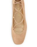 Cordon Lace-Up Ballerina Pump, Cashew
