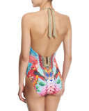 Halter-Neck Printed One-Piece Swimsuit, The Free