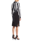 Long-Sleeve V-Neck Striped Crop Top, Stripe Print