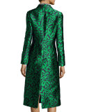 Leopard Jacquard A-Line Coat, Navy/Green
