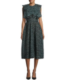 Ruffled Dotted Organza Midi Dress, Seafoam